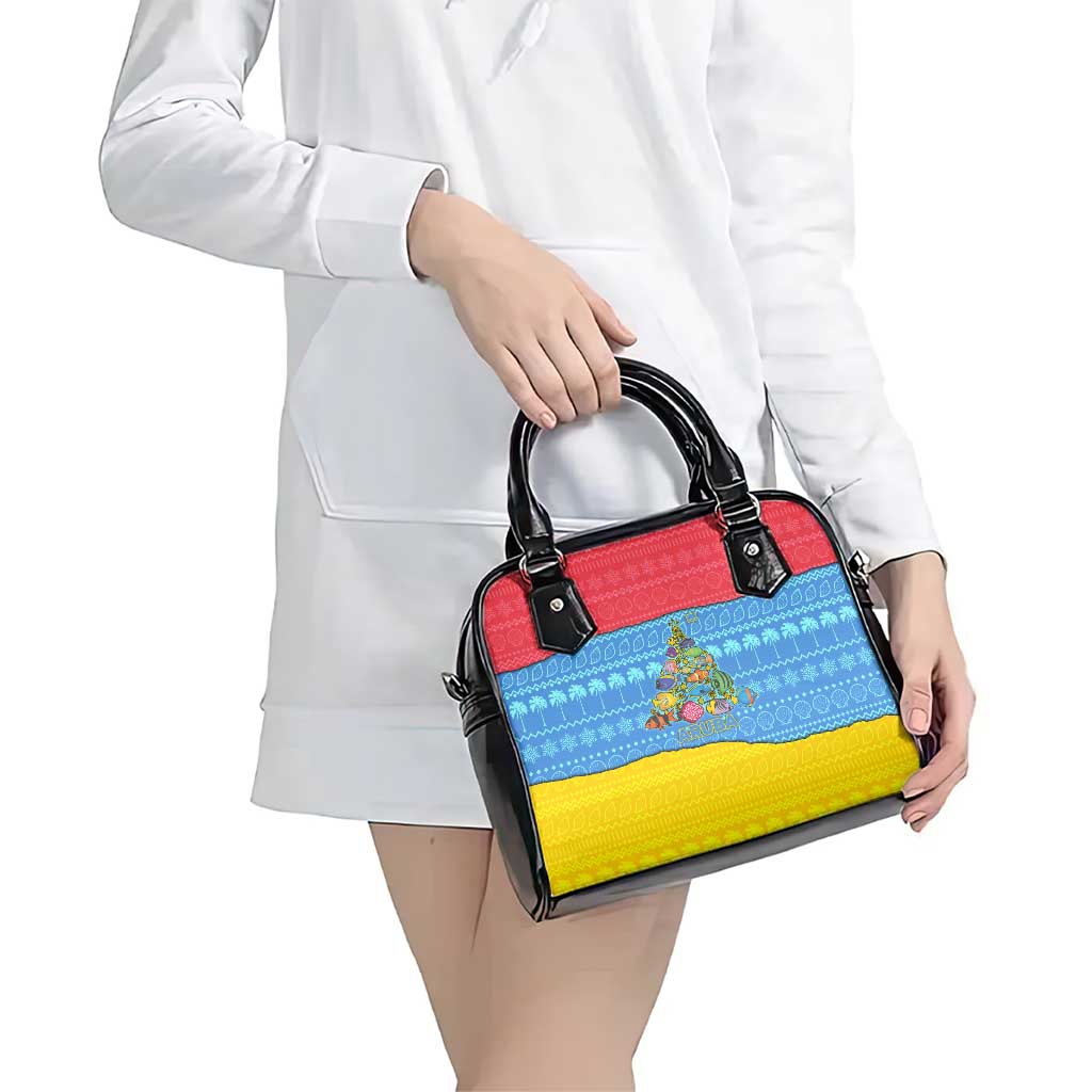 Aruba Christmas Shoulder Handbag with Fish Christmas Tree Aruba Flag and Red Blue Yellow Tropical Pattern Design - Wonder Print Shop