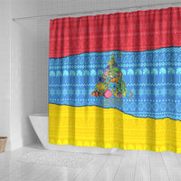 Aruba Christmas Shower Curtain with Fish Christmas Tree Aruba Flag and Red Blue Yellow Tropical Pattern Design - Wonder Print Shop