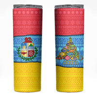 Aruba Christmas Skinny Tumbler with Fish Christmas Tree Aruba Flag and Red Blue Yellow Tropical Pattern Design - Wonder Print Shop