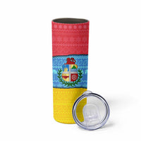Aruba Christmas Skinny Tumbler with Fish Christmas Tree Aruba Flag and Red Blue Yellow Tropical Pattern Design - Wonder Print Shop