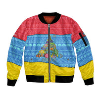 Aruba Christmas Sleeve Zip Bomber Jacket with Fish Christmas Tree Aruba Flag and Red Blue Yellow Tropical Pattern Design - Wonder Print Shop