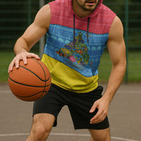 Aruba Christmas Sleeveless Hoodie with Fish Christmas Tree Aruba Flag and Red Blue Yellow Tropical Pattern Design - Wonder Print Shop