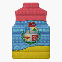 Aruba Christmas Sleeveless Puffer Jacket with Fish Christmas Tree Aruba Flag and Red Blue Yellow Tropical Pattern Design - Wonder Print Shop