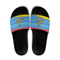 Aruba Christmas Slide Sandals with Fish Christmas Tree Aruba Flag and Red Blue Yellow Tropical Pattern Design - Wonder Print Shop