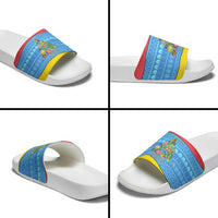 Aruba Christmas Slide Sandals with Fish Christmas Tree Aruba Flag and Red Blue Yellow Tropical Pattern Design - Wonder Print Shop