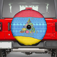 Aruba Christmas Spare Tire Cover with Fish Christmas Tree Aruba Flag and Red Blue Yellow Tropical Pattern Design - Wonder Print Shop