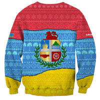 Aruba Christmas Sweatshirt with Fish Christmas Tree Aruba Flag and Red Blue Yellow Tropical Pattern Design - Wonder Print Shop