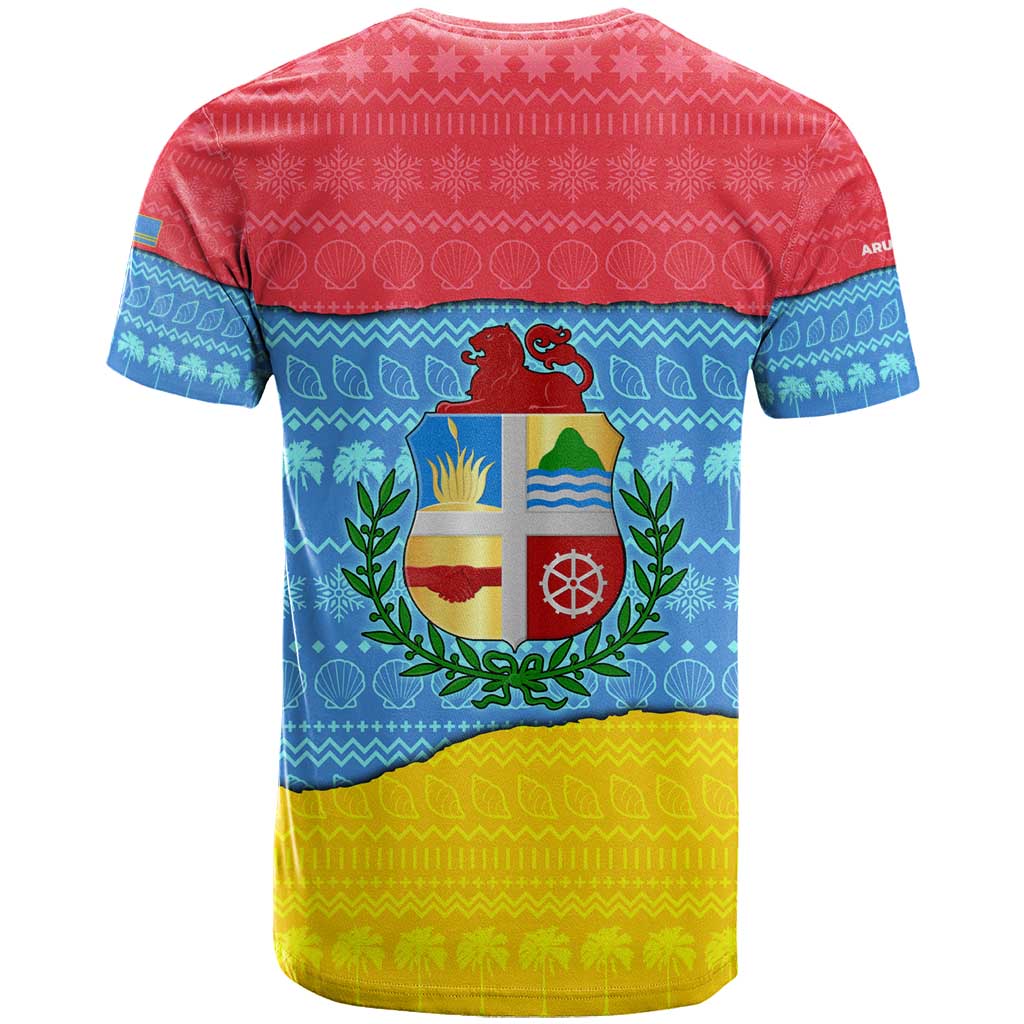 Aruba Christmas T Shirt with Fish Christmas Tree Aruba Flag and Red Blue Yellow Tropical Pattern Design - Wonder Print Shop