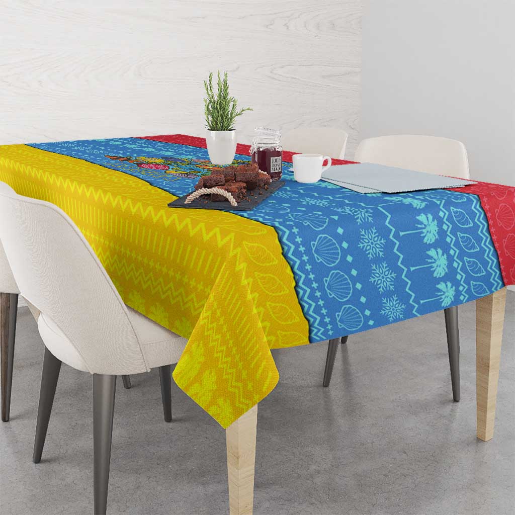 Aruba Christmas Tablecloth with Fish Christmas Tree Aruba Flag and Red Blue Yellow Tropical Pattern Design - Wonder Print Shop