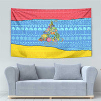 Aruba Christmas Tapestry with Fish Christmas Tree Aruba Flag and Red Blue Yellow Tropical Pattern Design - Wonder Print Shop
