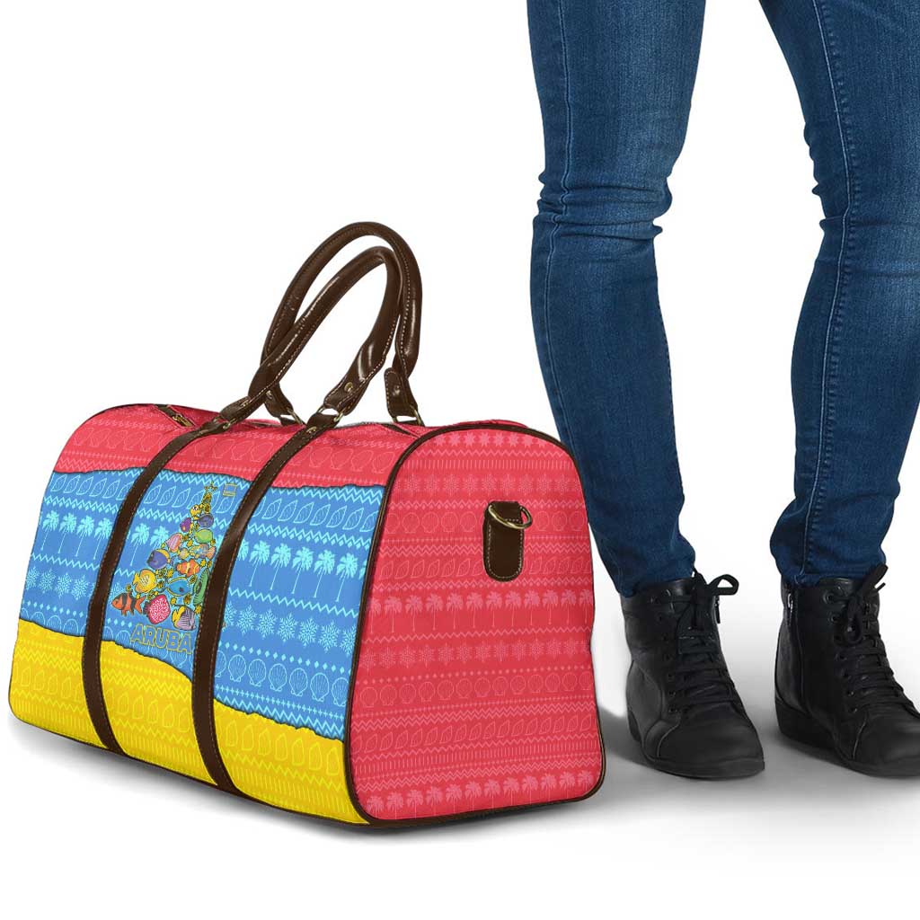 Aruba Christmas Travel Bag with Fish Christmas Tree Aruba Flag and Red Blue Yellow Tropical Pattern Design - Wonder Print Shop