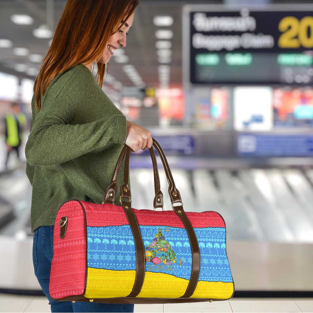 Aruba Christmas Travel Bag with Fish Christmas Tree Aruba Flag and Red Blue Yellow Tropical Pattern Design - Wonder Print Shop
