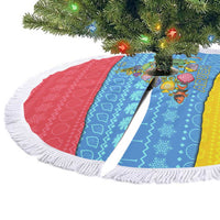 Aruba Christmas Tree Skirt with Fish Christmas Tree Aruba Flag and Red Blue Yellow Tropical Pattern Design - Wonder Print Shop