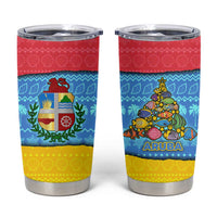 Aruba Christmas Tumbler Cup with Fish Christmas Tree Aruba Flag and Red Blue Yellow Tropical Pattern Design - Wonder Print Shop