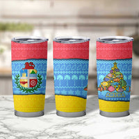 Aruba Christmas Tumbler Cup with Fish Christmas Tree Aruba Flag and Red Blue Yellow Tropical Pattern Design - Wonder Print Shop