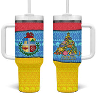 Aruba Christmas Tumbler With Handle with Fish Christmas Tree Aruba Flag and Red Blue Yellow Tropical Pattern Design - Wonder Print Shop