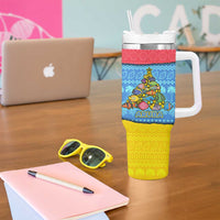 Aruba Christmas Tumbler With Handle with Fish Christmas Tree Aruba Flag and Red Blue Yellow Tropical Pattern Design - Wonder Print Shop