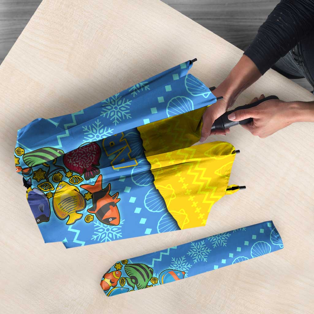 Aruba Christmas Umbrella with Fish Christmas Tree Aruba Flag and Red Blue Yellow Tropical Pattern Design - Wonder Print Shop