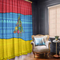 Aruba Christmas Window Curtain with Fish Christmas Tree Aruba Flag and Red Blue Yellow Tropical Pattern Design - Wonder Print Shop