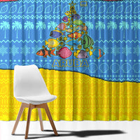 Aruba Christmas Window Curtain with Fish Christmas Tree Aruba Flag and Red Blue Yellow Tropical Pattern Design - Wonder Print Shop
