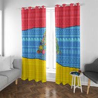 Aruba Christmas Window Curtain with Fish Christmas Tree Aruba Flag and Red Blue Yellow Tropical Pattern Design - Wonder Print Shop