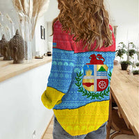 Aruba Christmas Women Casual Shirt with Fish Christmas Tree Aruba Flag and Red Blue Yellow Tropical Pattern Design - Wonder Print Shop