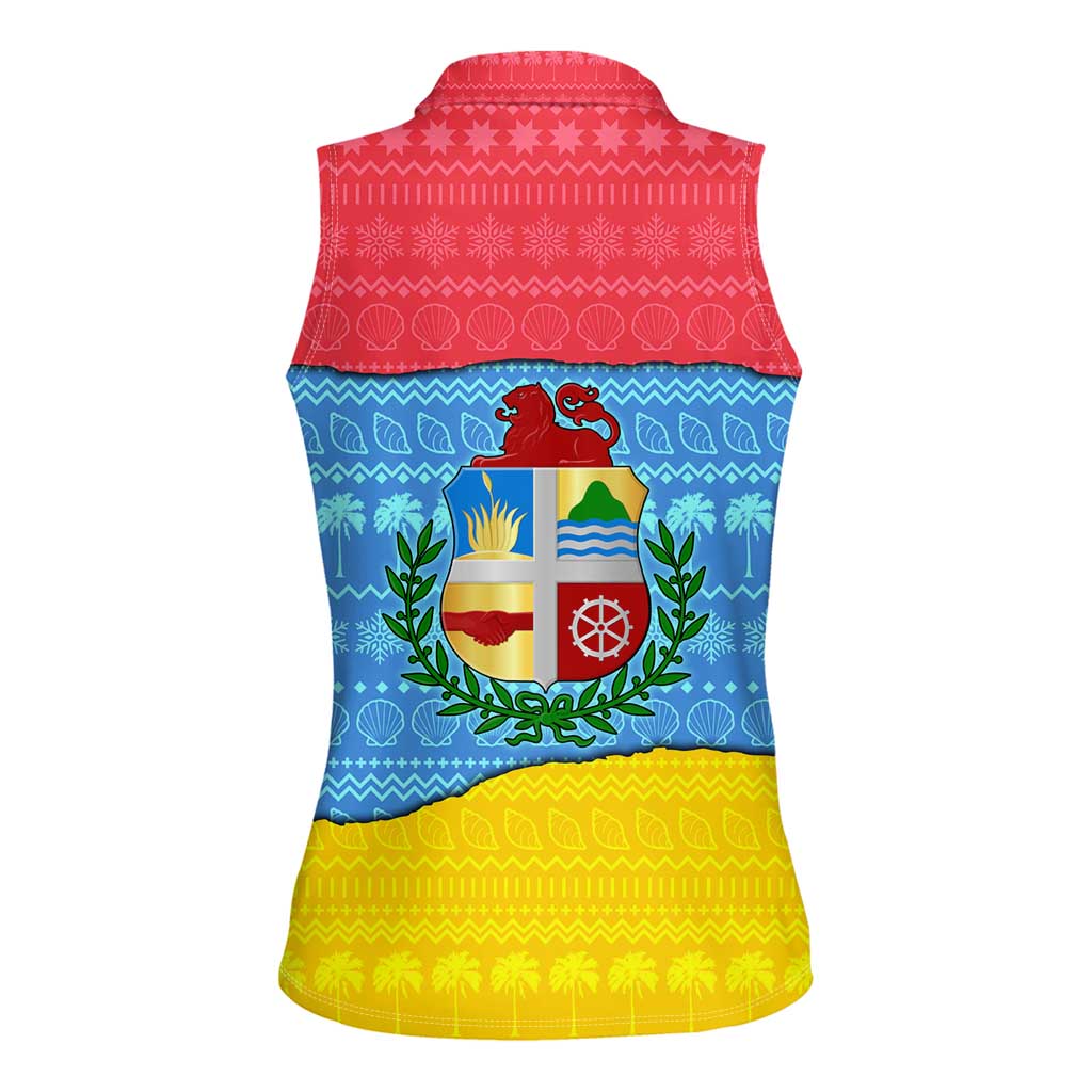 Aruba Christmas Women Sleeveless Polo Shirt with Fish Christmas Tree Aruba Flag and Red Blue Yellow Tropical Pattern Design - Wonder Print Shop