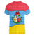 Aruba Christmas Women V-Neck T-Shirt with Fish Christmas Tree Aruba Flag and Red Blue Yellow Tropical Pattern Design - Wonder Print Shop