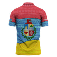 Aruba Christmas Zipper Polo Shirt with Fish Christmas Tree Aruba Flag and Red Blue Yellow Tropical Pattern Design - Wonder Print Shop