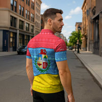 Aruba Christmas Zipper Polo Shirt with Fish Christmas Tree Aruba Flag and Red Blue Yellow Tropical Pattern Design - Wonder Print Shop