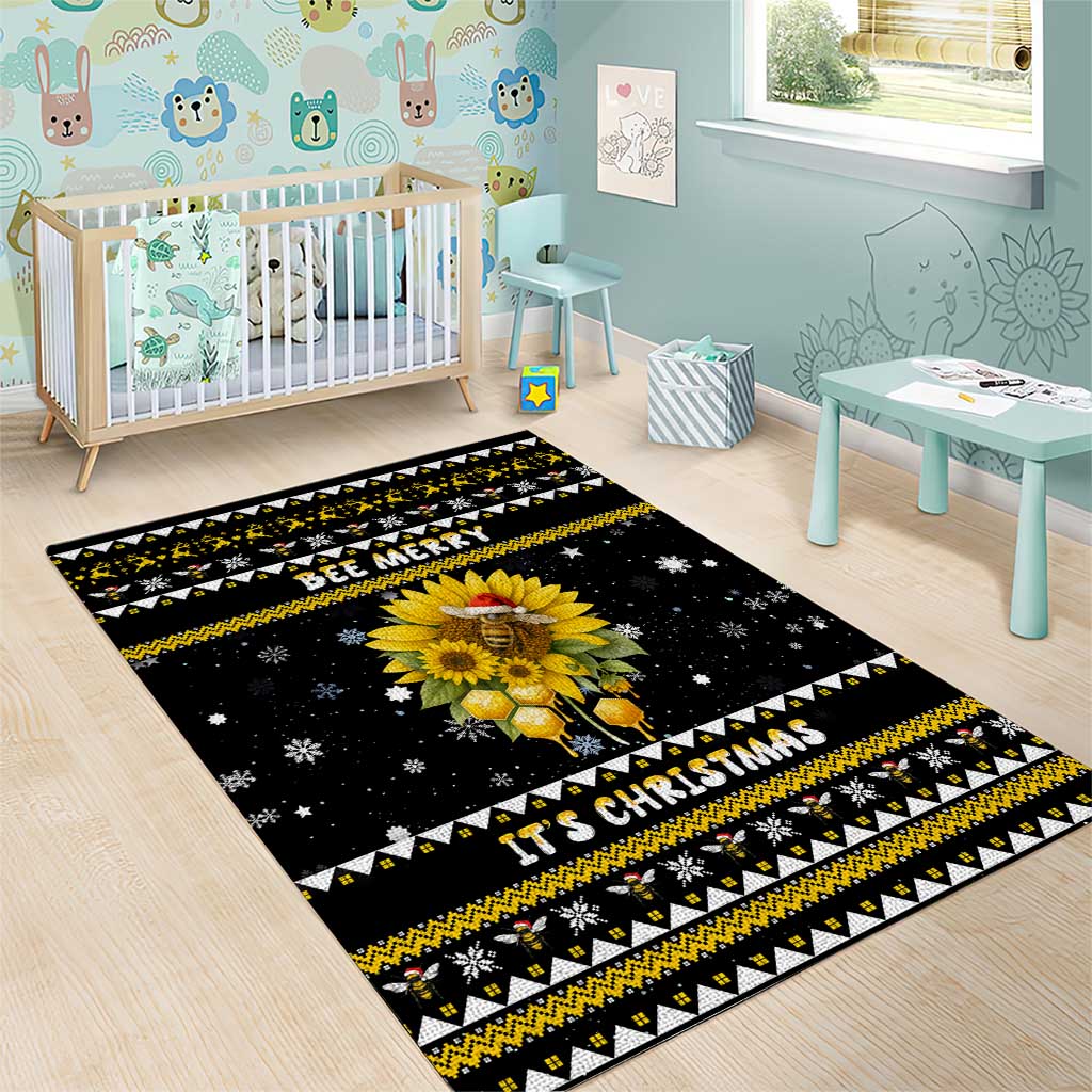 Bee Merry Its Time Christmas Area Rug Xmas Holiday Patterns - Wonder Print Shop