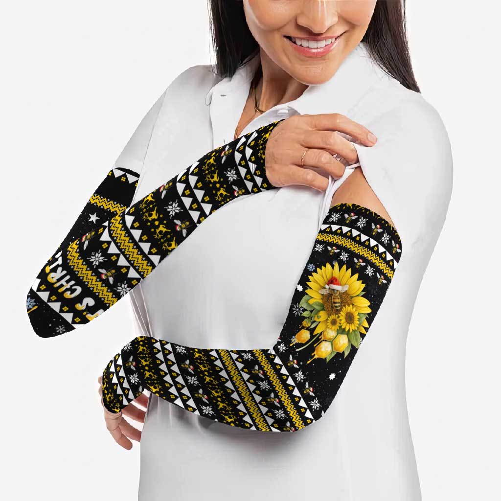 Bee Merry Its Time Christmas Arm Sleeves Xmas Holiday Patterns - Wonder Print Shop