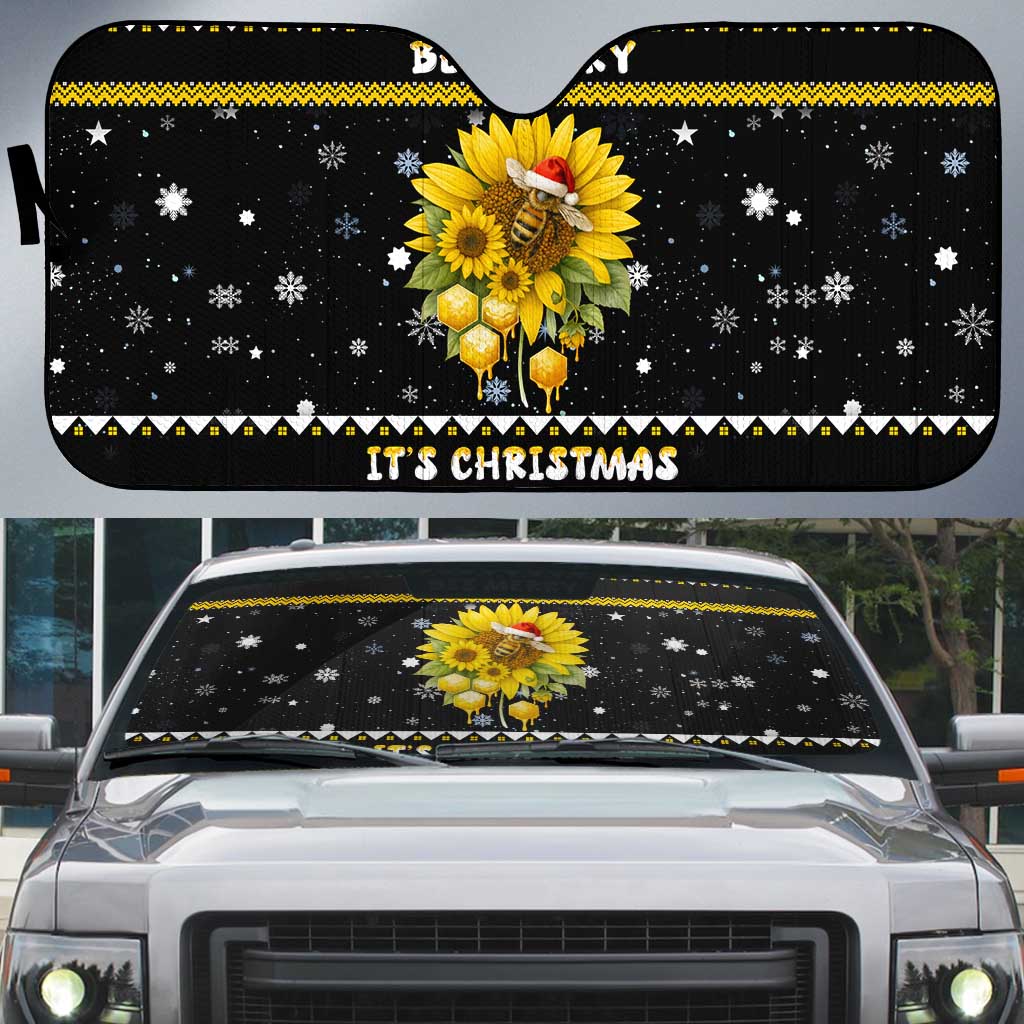 Bee Merry Its Time Christmas Auto Sun Shade Xmas Holiday Patterns - Wonder Print Shop