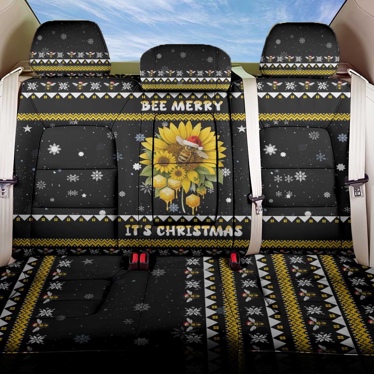 Bee Merry Its Time Christmas Back Car Seat Cover Xmas Holiday Patterns - Wonder Print Shop