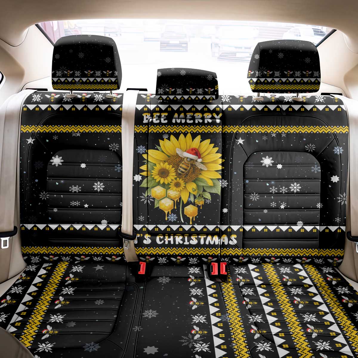 Bee Merry Its Time Christmas Back Car Seat Cover Xmas Holiday Patterns - Wonder Print Shop