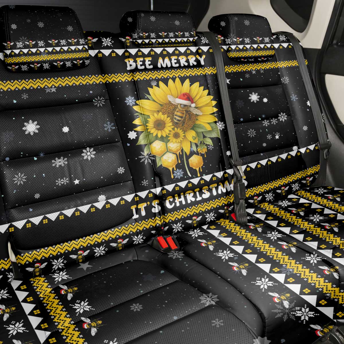 Bee Merry Its Time Christmas Back Car Seat Cover Xmas Holiday Patterns - Wonder Print Shop