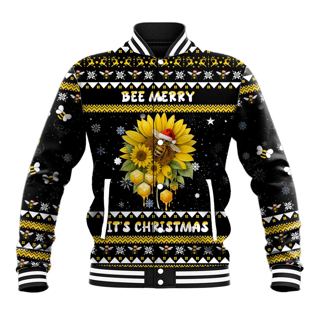 Bee Merry Its Time Christmas Baseball Jacket Xmas Holiday Patterns - Wonder Print Shop