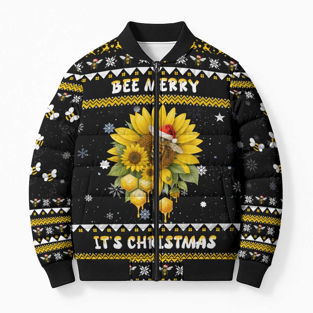 Bee Merry Its Time Christmas Bomber Puffer Jacket Xmas Holiday Patterns - Wonder Print Shop