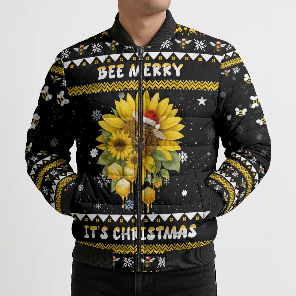Bee Merry Its Time Christmas Bomber Puffer Jacket Xmas Holiday Patterns - Wonder Print Shop