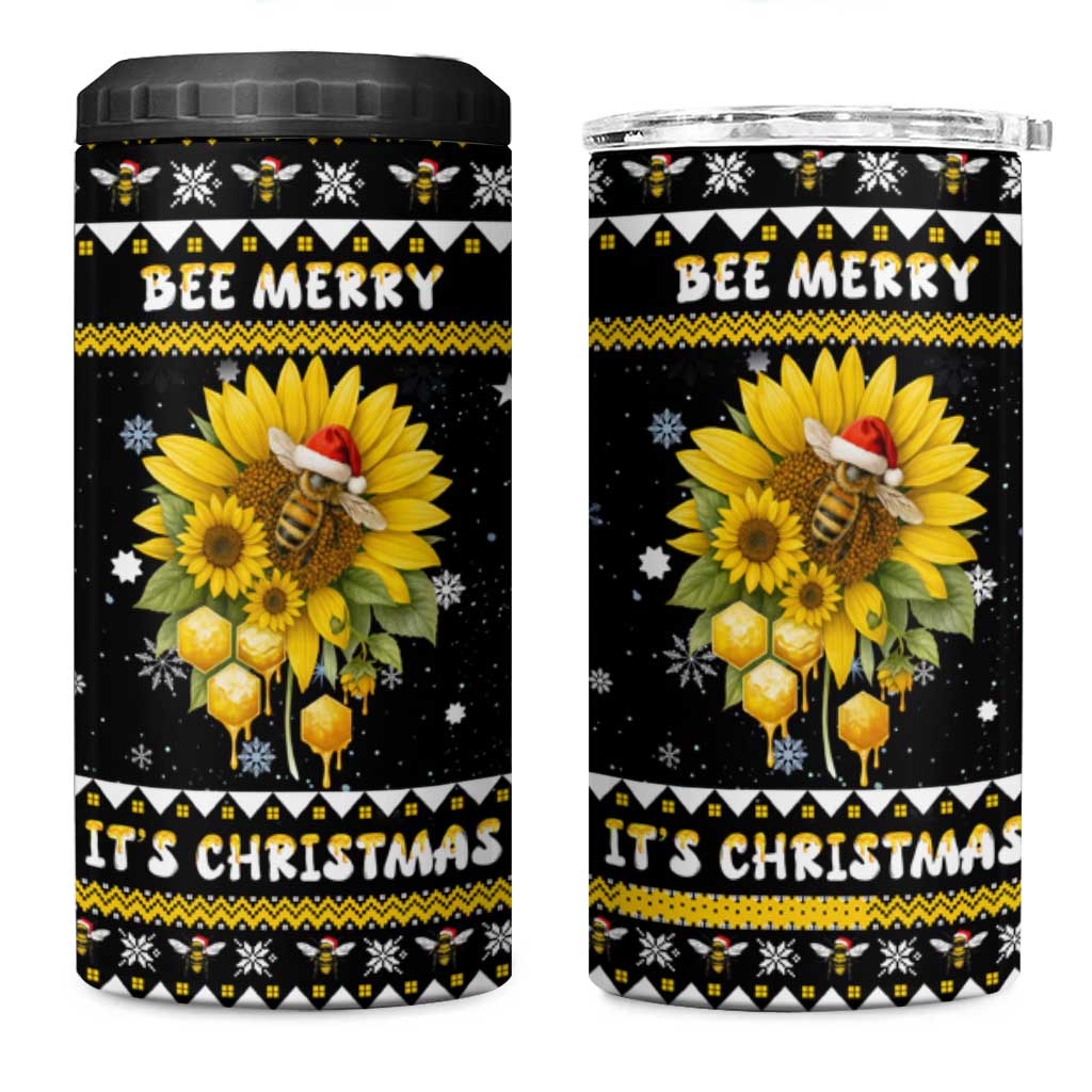 Bee Merry Its Time Christmas 4 in 1 Can Cooler Tumbler Xmas Holiday Patterns - Wonder Print Shop