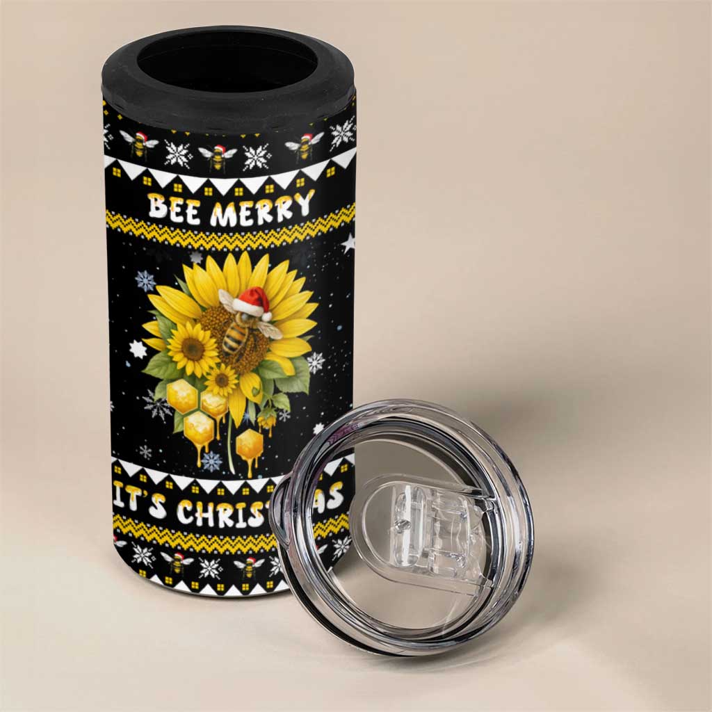 Bee Merry Its Time Christmas 4 in 1 Can Cooler Tumbler Xmas Holiday Patterns - Wonder Print Shop