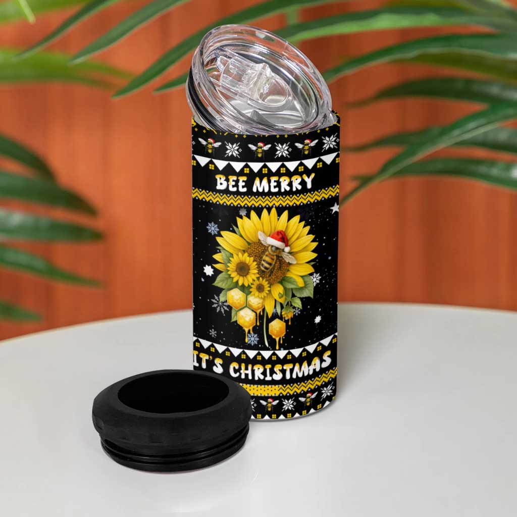 Bee Merry Its Time Christmas 4 in 1 Can Cooler Tumbler Xmas Holiday Patterns - Wonder Print Shop