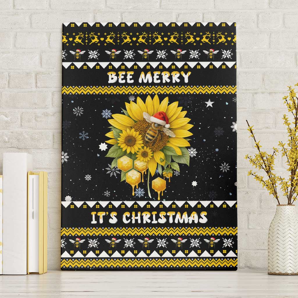 Bee Merry Its Time Christmas Canvas Wall Art Xmas Holiday Patterns - Wonder Print Shop