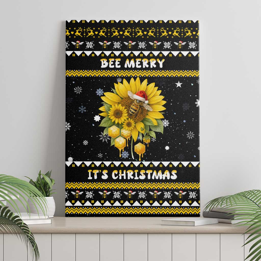 Bee Merry Its Time Christmas Canvas Wall Art Xmas Holiday Patterns - Wonder Print Shop
