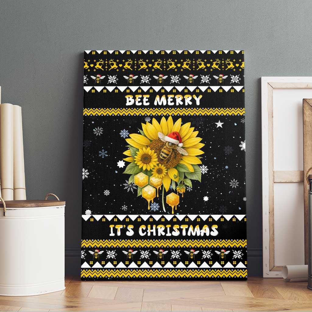 Bee Merry Its Time Christmas Canvas Wall Art Xmas Holiday Patterns - Wonder Print Shop