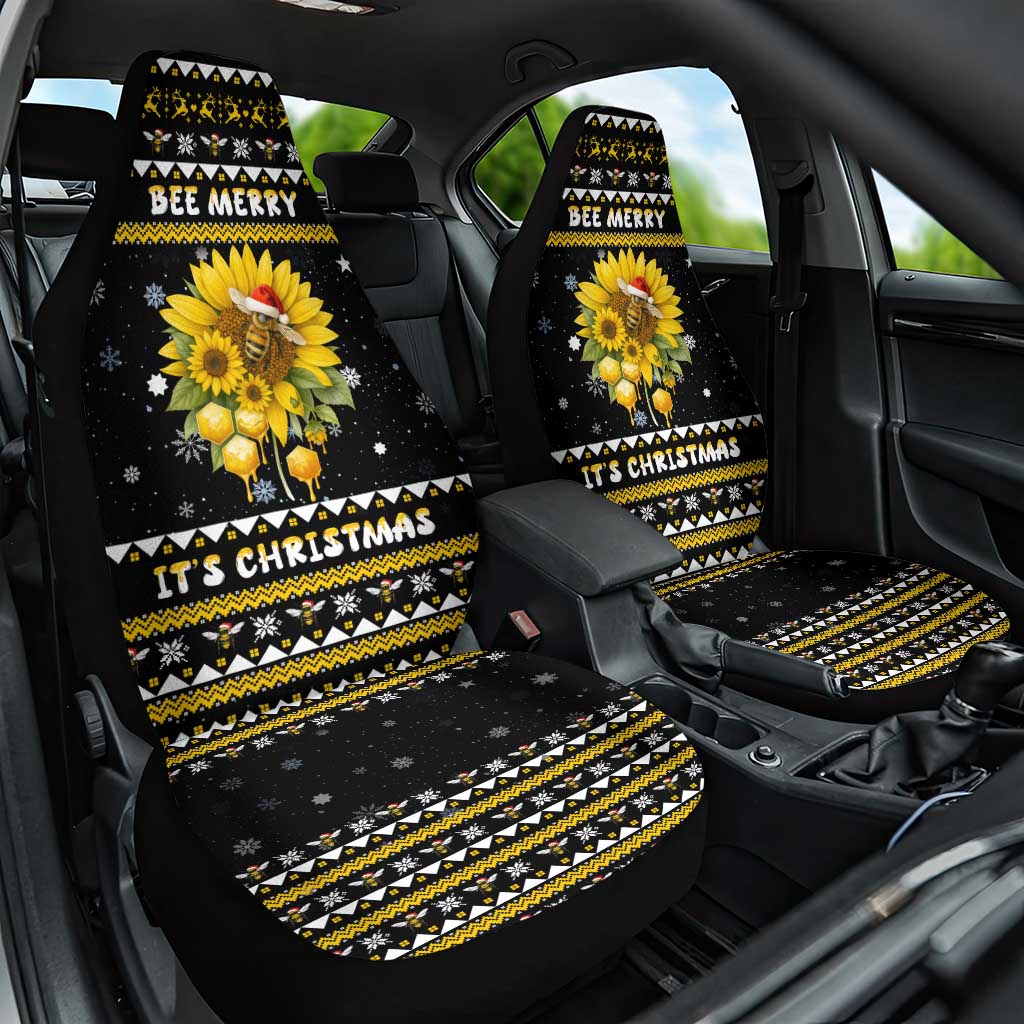 Bee Merry Its Time Christmas Car Seat Cover Xmas Holiday Patterns - Wonder Print Shop