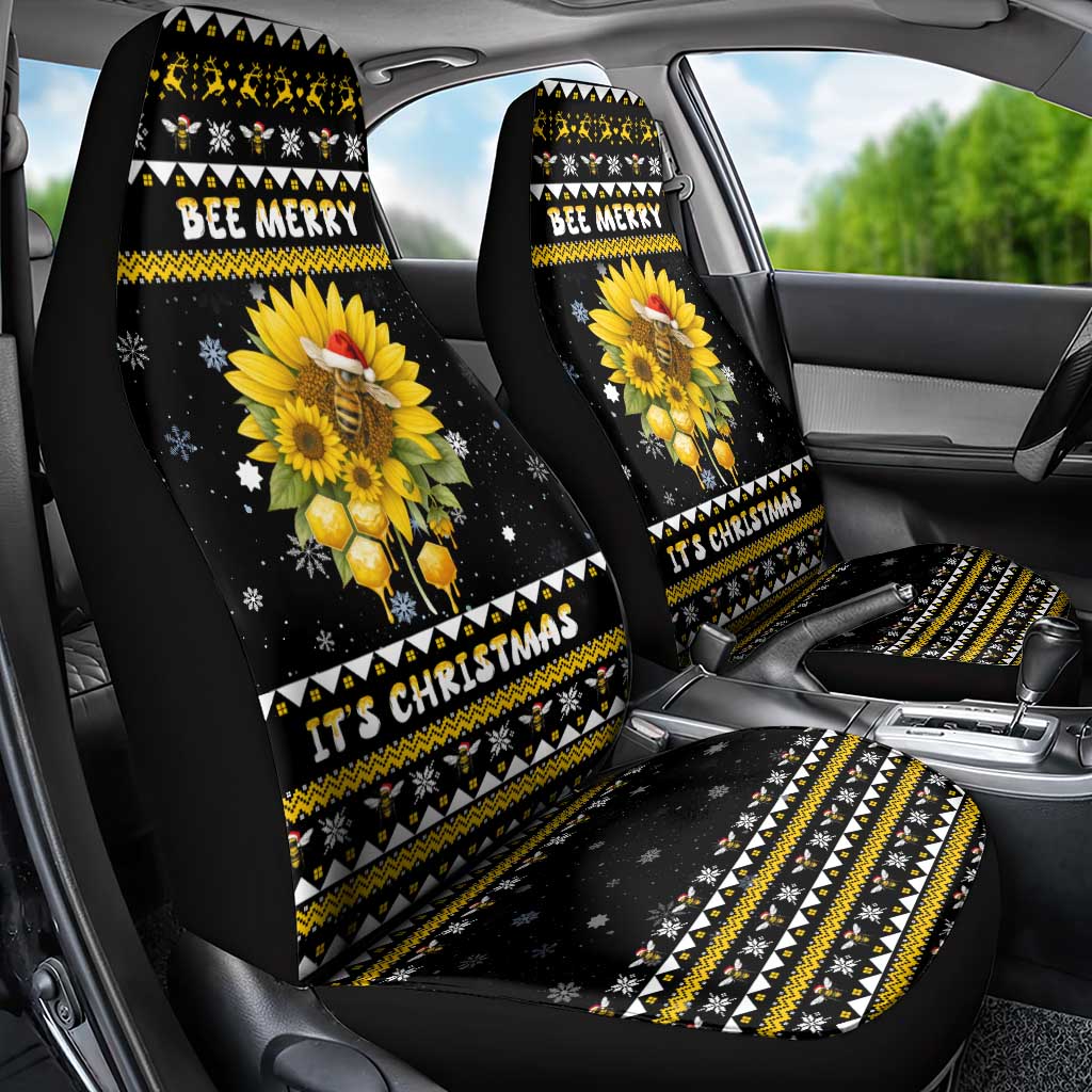 Bee Merry Its Time Christmas Car Seat Cover Xmas Holiday Patterns - Wonder Print Shop