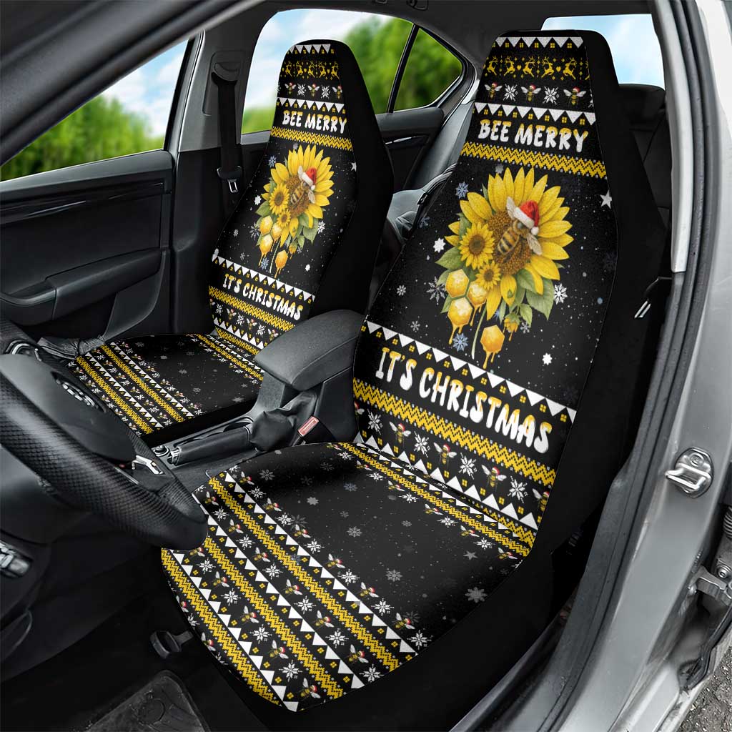 Bee Merry Its Time Christmas Car Seat Cover Xmas Holiday Patterns - Wonder Print Shop