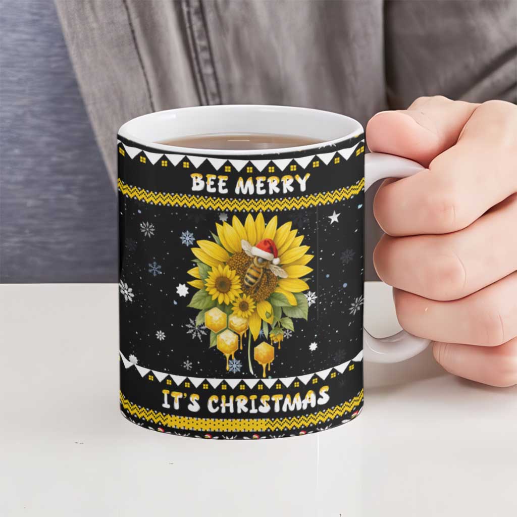 Bee Merry Its Time Christmas Ceramic Mug Xmas Holiday Patterns - Wonder Print Shop