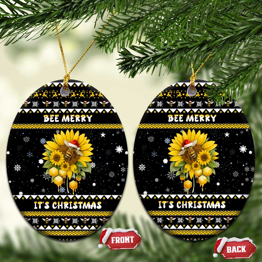 Bee Merry Its Time Christmas Ceramic Ornament Xmas Holiday Patterns - Wonder Print Shop